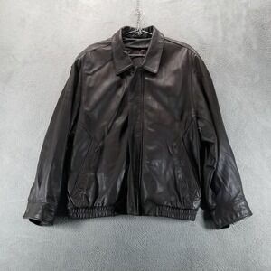 Roundtree Yorke Jacket Mens Large Brown Leather Bomber Elastic Hem Zip Pockets